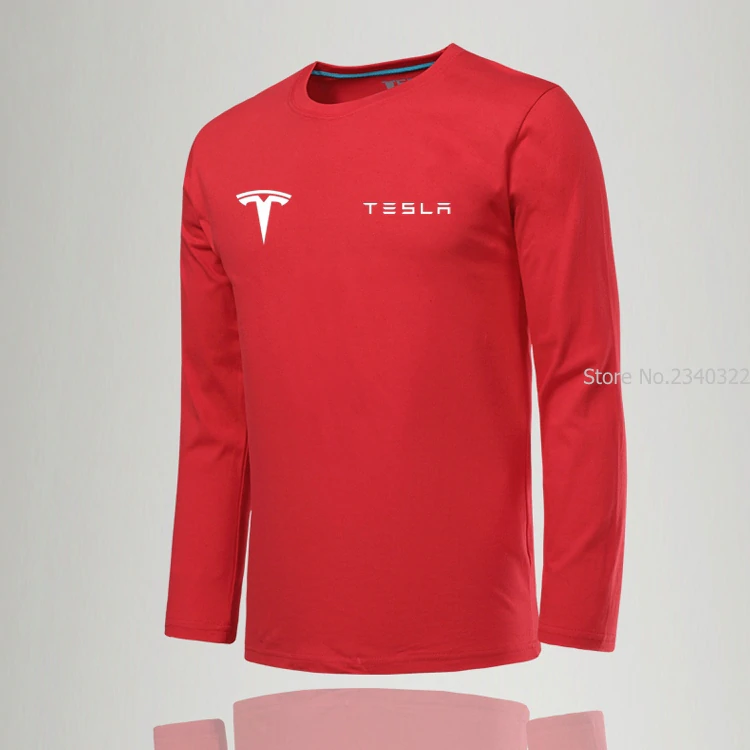 Thumbnail: O-Neck Solid Men Tesla T-Shirt Casual Long Sleeve Slim Clothes