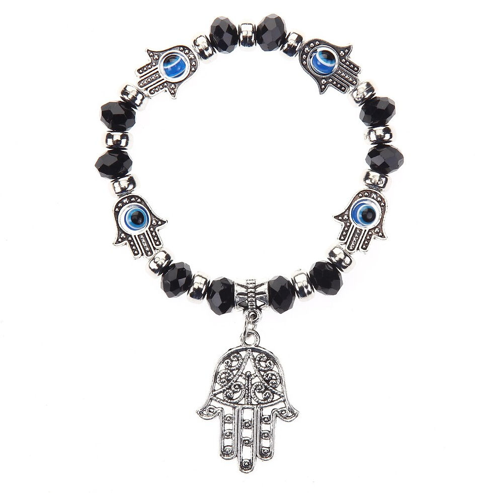 Thumbnail: Couples Blue Turkish Evil Eye Elastic Bracelet Charms Crystal Fatima Hand