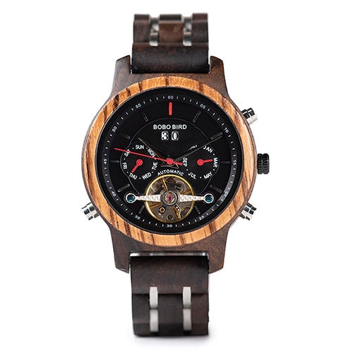 Thumbnail: Automatic Skeleton Mechanical Watches Men Wooden Luxury Watch Self Wind