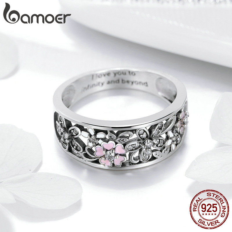 Thumbnail: 925 Sterling Silver Daisy Flower & Infinity Love Pave Finger Rings
