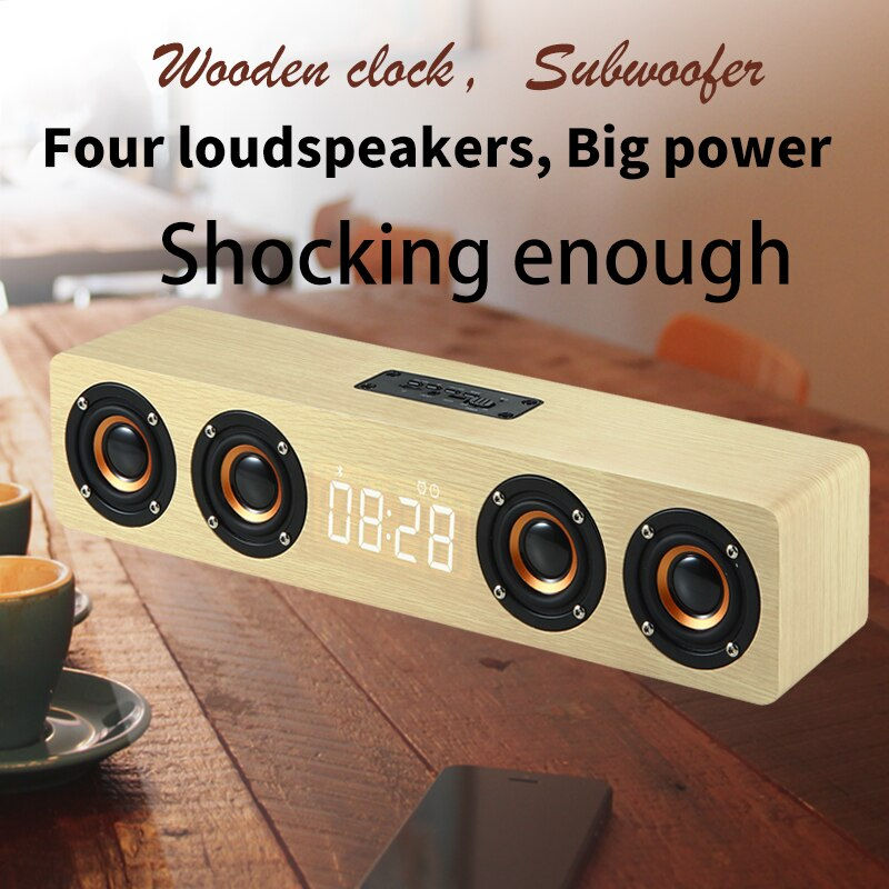 Thumbnail: Home Theater Portable Column Bluetooth Speaker Wireless Wood Speaker Alarm