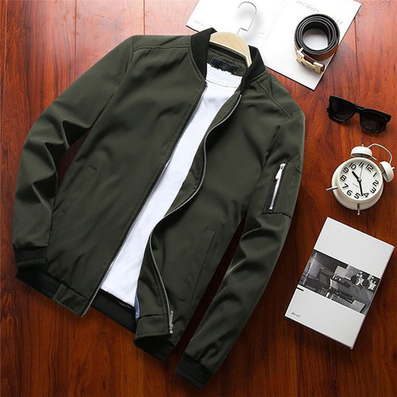 Thumbnail: Men Bomber Jacket Thin Slim Long Sleeve Baseball Jackets Windbreaker Zipper