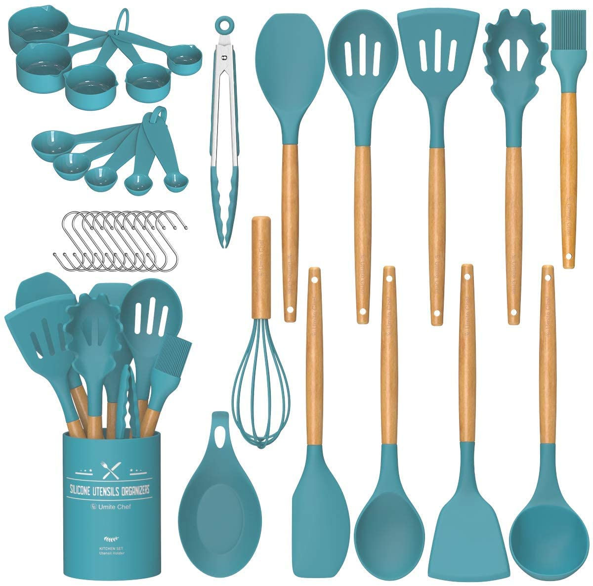 Chef Kitchen Cooking Utensils Set, 33 pcs Non-Stick Silicone Cooking Kitchen Ut