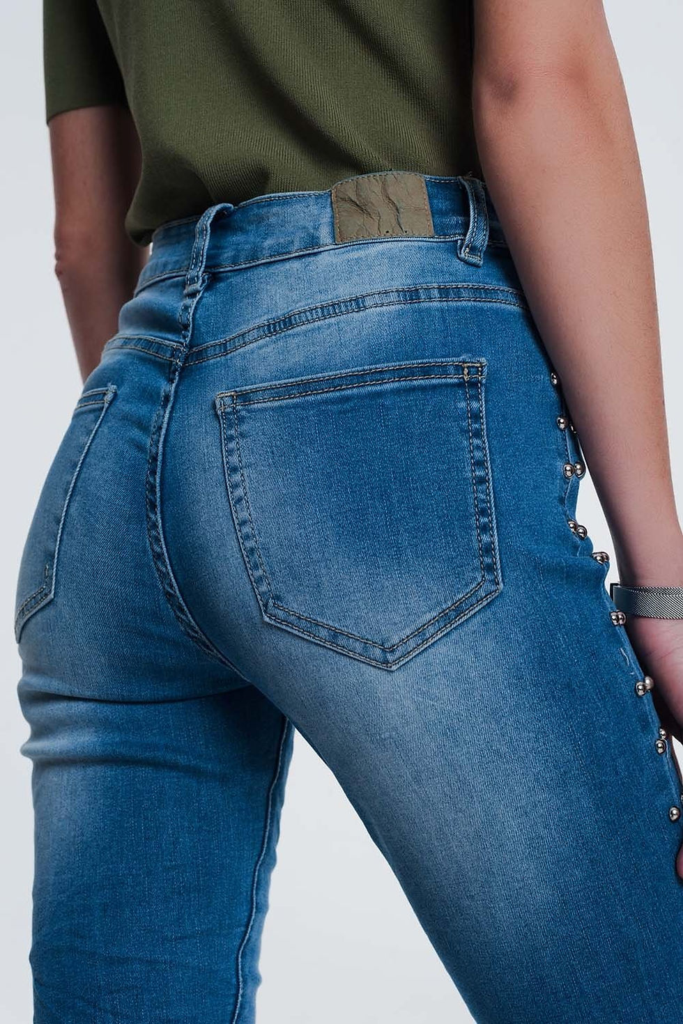 Thumbnail: Wrinkled Denim Studded Jeans