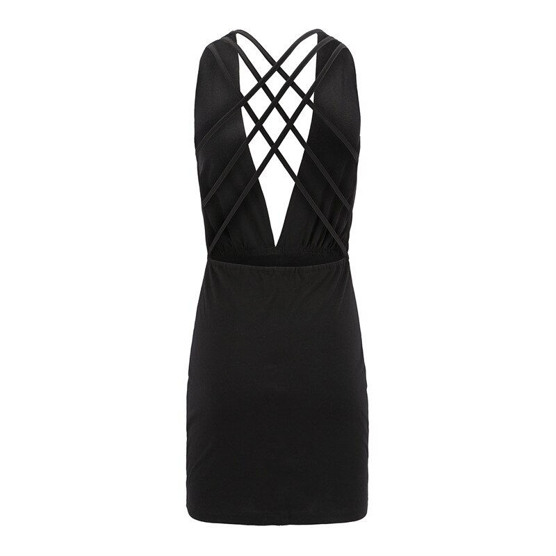 Miniatura: v Neck Backless Spaghetti Strap Package Hip Night Night Club Black