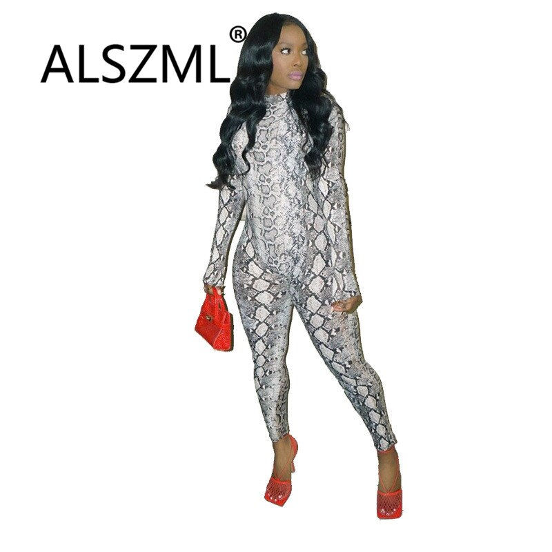 Thumbnail: Serpentine O Neck Long Sleeve Skinny Jumpsuits Tight