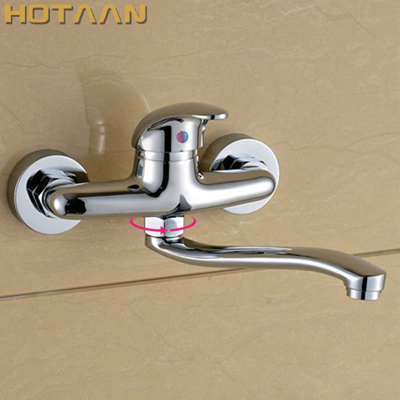 Thumbnail: Brass Chrome Taps  Dual Hole Wall Kitchen Mixer Cozinha YT6033