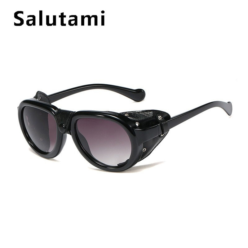Thumbnail: PU Leather Frame Punk Sunglasses Vintage Rivet Button Sun Glasses