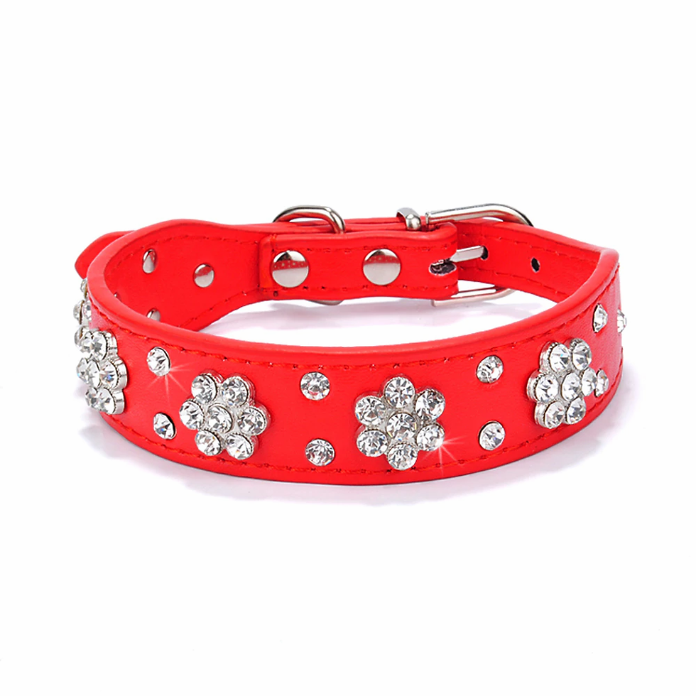 Thumbnail: Bling Rhinestone Puppy Cat Collars Adjustable Leather Bowknot Kitten Collar
