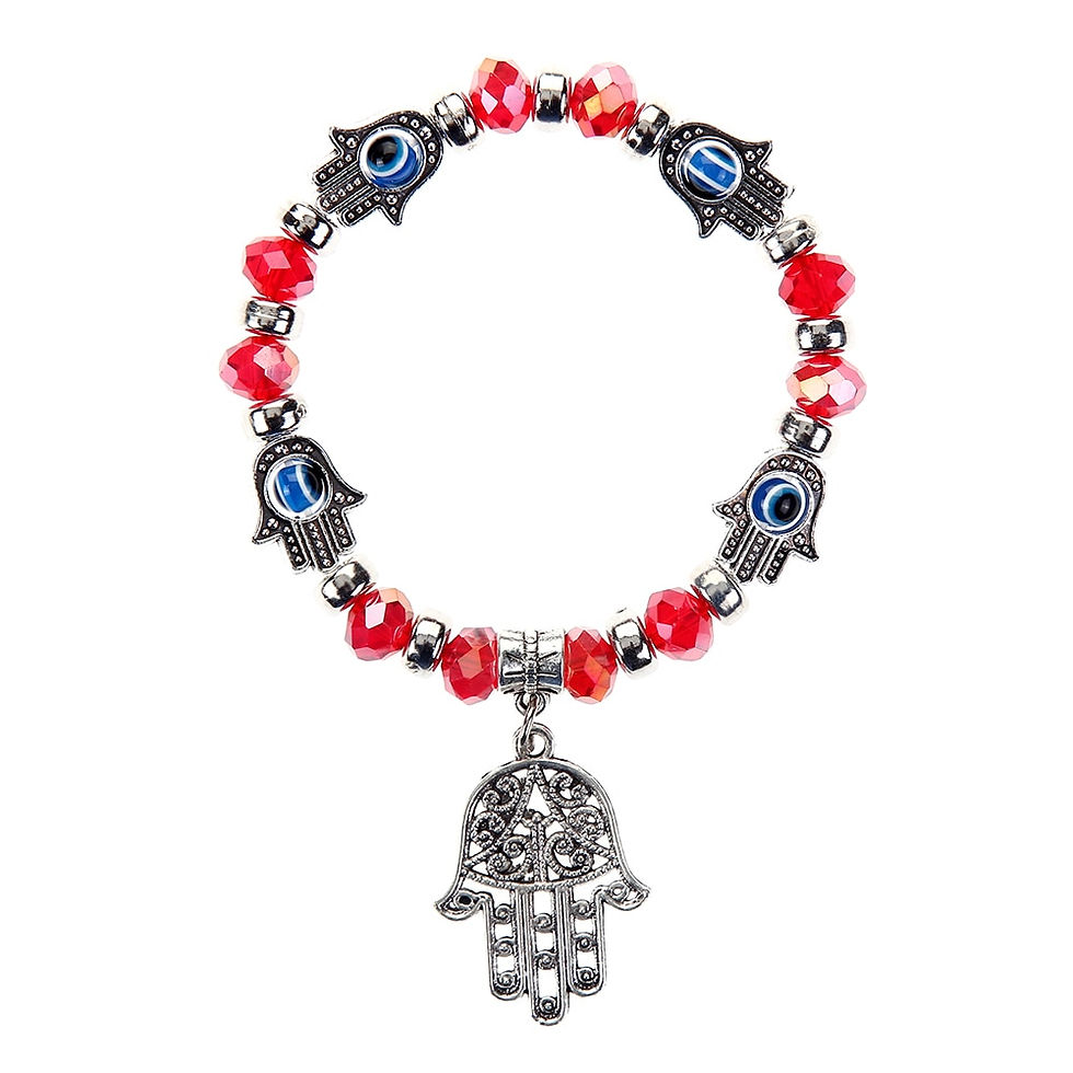 Thumbnail: Couples Blue Turkish Evil Eye Elastic Bracelet Charms Crystal Fatima Hand