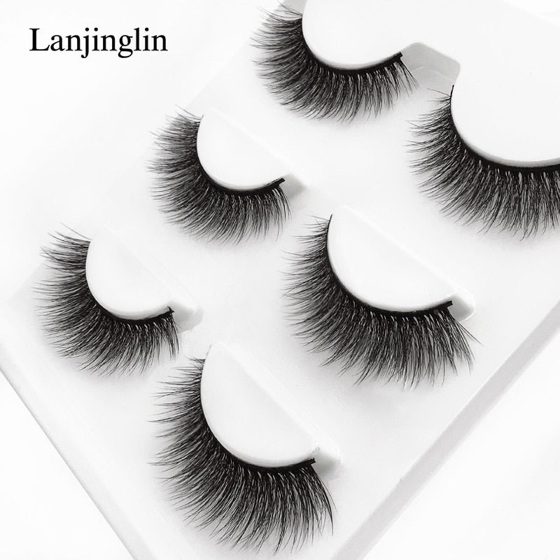 Thumbnail: 3 Pairs Mink Eyelashes Natural False Eyelashes 3D Mink Lashes Makeup Soft