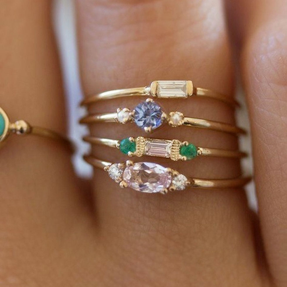 Thumbnail: 2Pcs/Set 2018 Luxury Green Blue Stone Crystal Rings  Size 6 7 8 9