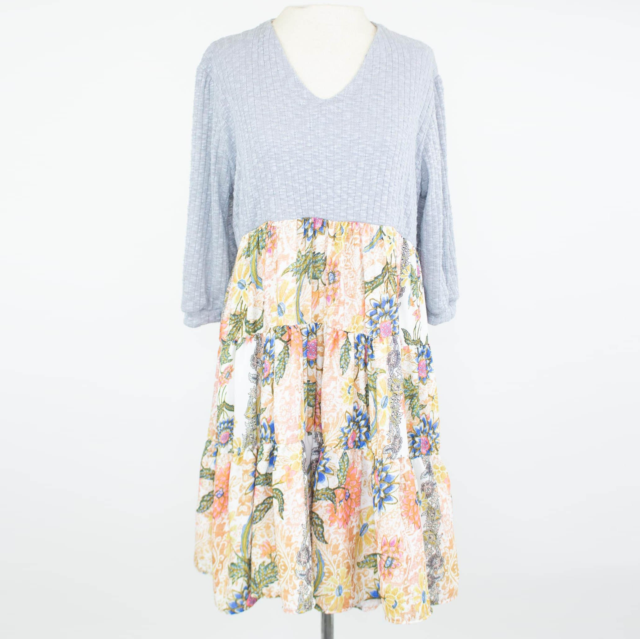 3/4 Sleeve Flared Floral Print Dress