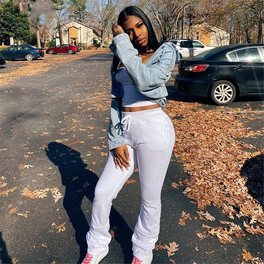 Thumbnail: Street Style Gray Sweatpants for Women Drawstring Casual Extra Long