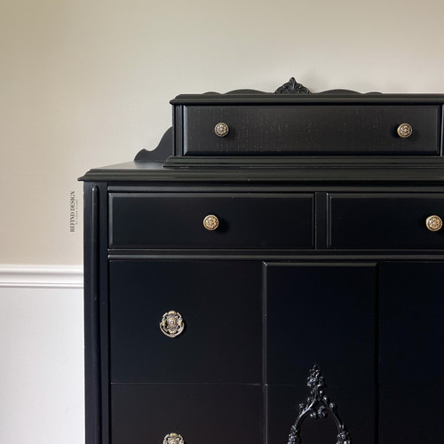 black dresser with glass knobs Mid-Century Modern Italian Black Lacquer Dresser with Mirror  Tresi