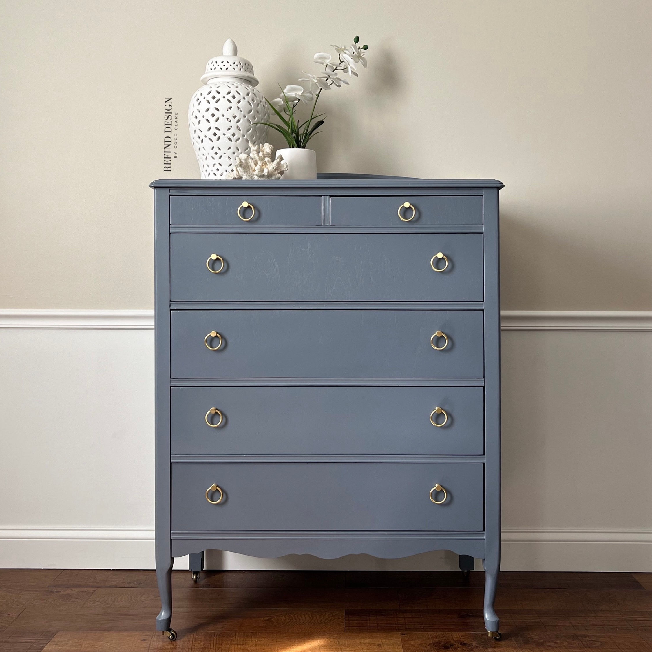 Antique Victorian Dresser, Modern Entryway Console, Blue Gray Lacquer Finish