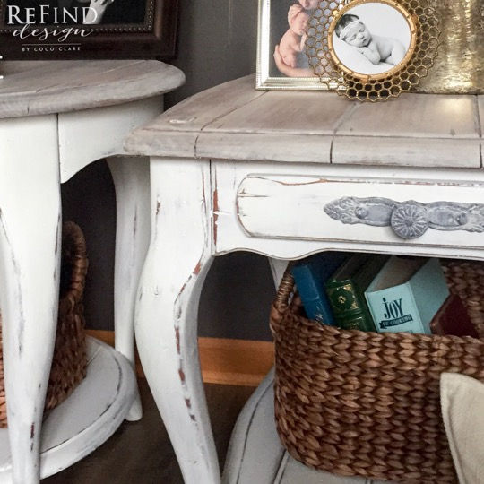 Shabby Chic Side Tables Redesigned with wet distressing