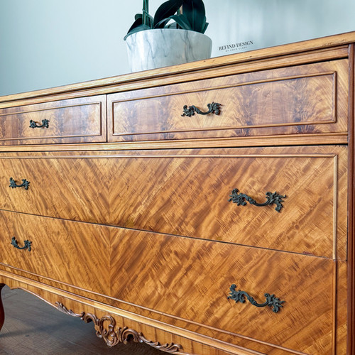 french provincial dresser A Blue matched flame mahogany drawer fronts Henredon French Provincial Louis XV