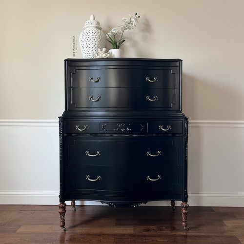 black victorian dresser SOLD | Shabby Chic Distressed Antique Painted With Mirror | Milk Painted Black Dresser on Legs | Refinished Painted Furniture Add a classically beautiful accent to your bedroom with this 3 Antique Eastlake Dresser With Mirror:
