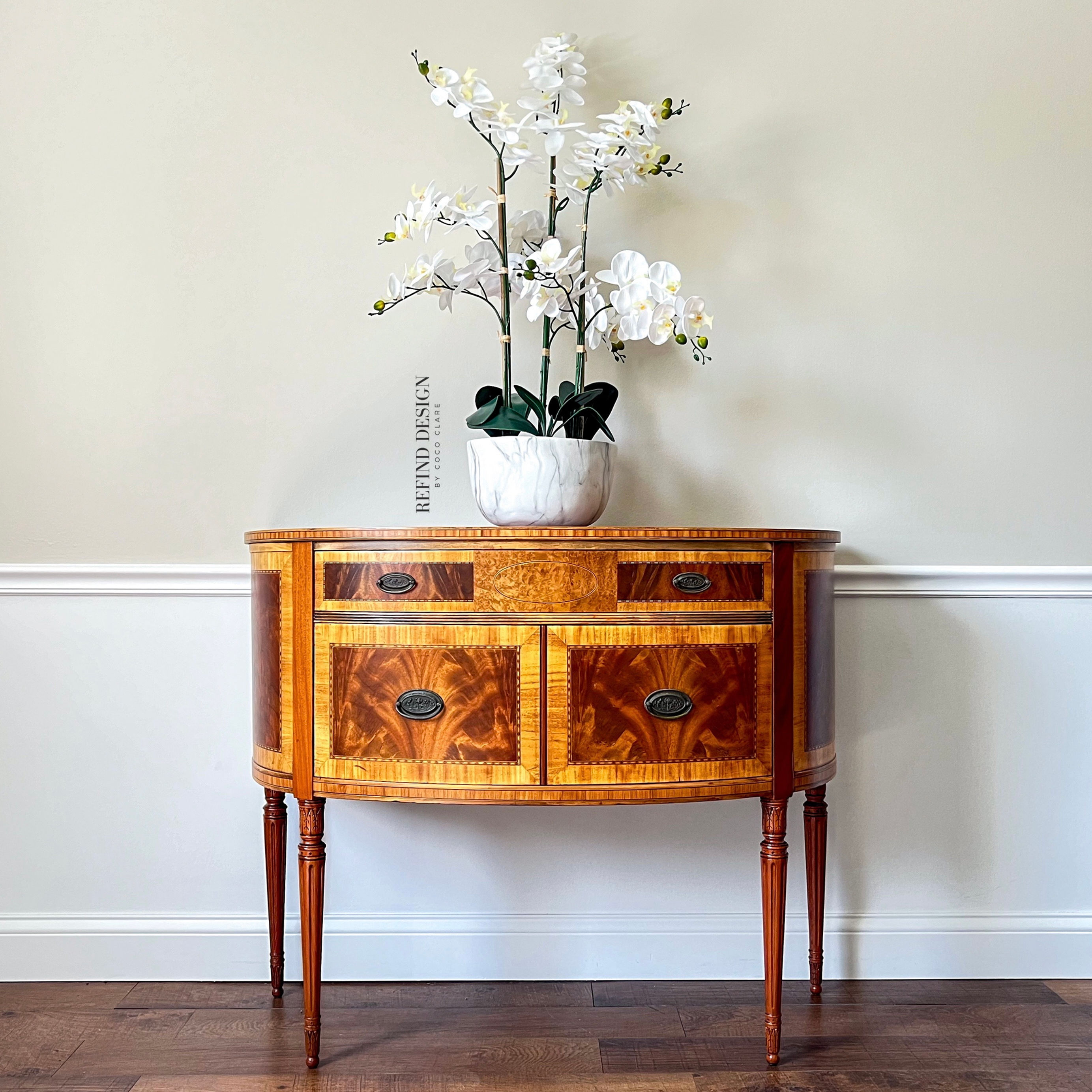 Antique Hepplewhite Demilune Server – Refinished Walnut Sideboard