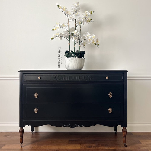 victorian black dresser SOLD | Black Shabby Chic Distressed Antique Painted Dresser With Mirror | Milk Painted Black Dresser on Legs | Refinished Painted Furniture