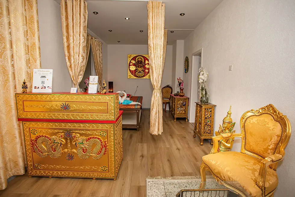 Eye-level view of a tranquil massage room with soft lighting