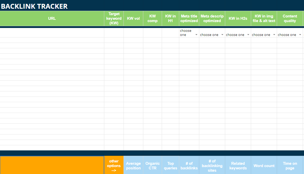 Backlink Tracker Template