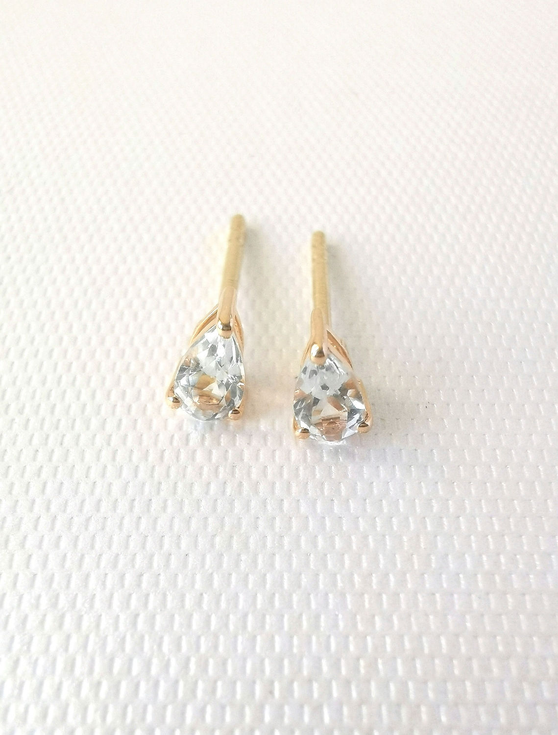 White Topaz pear shaped solitaire studs
