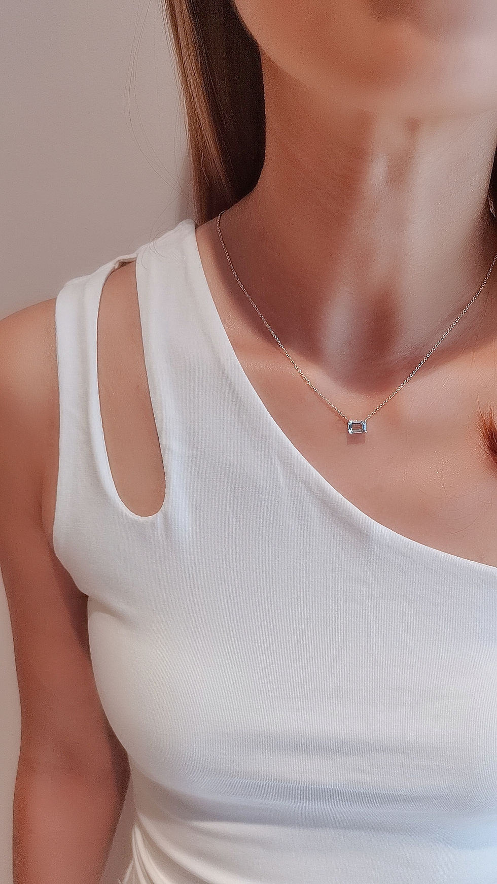 Thumbnail: Emerald cut Aquamarine necklace