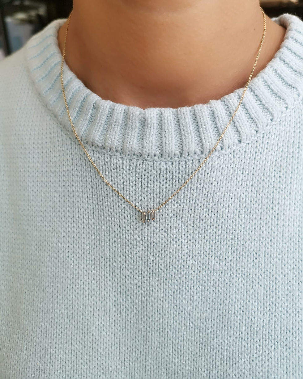 Thumbnail: Ombré baguette necklace (Moonstone, Aquamarine, Topaz)