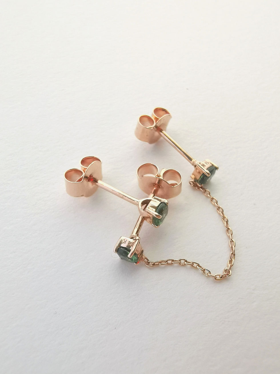 Thumbnail: Green Tourmaline double studs chain earrings