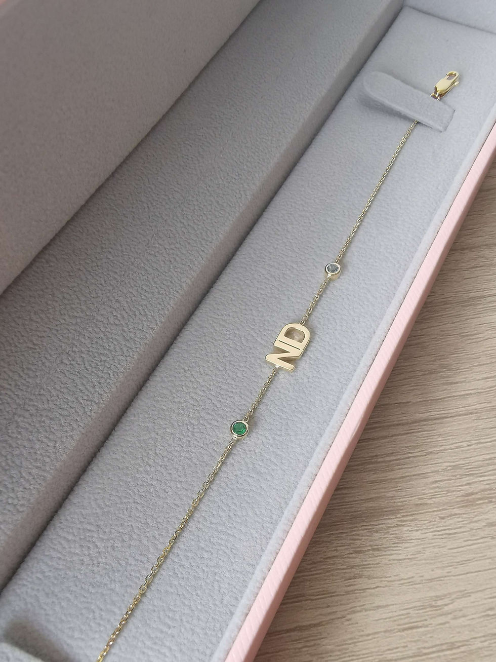 Thumbnail: Plain initial and birthstone bracelet (customizable)