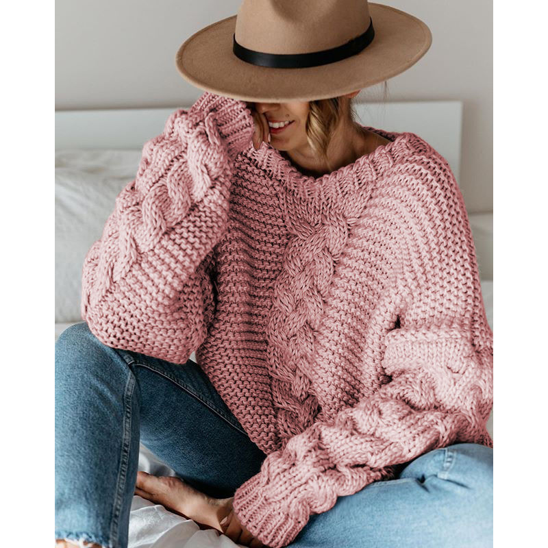 Casual Knitted Sweater, Chunky V-Neck Pullover