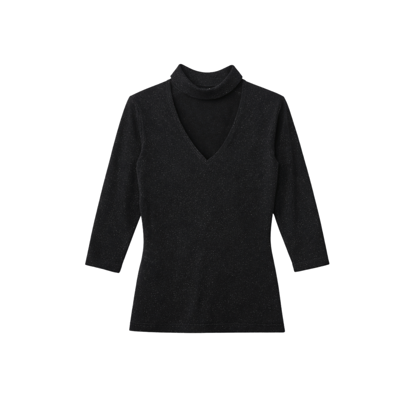 סריג שחור עם צווארון עומד ומפתח V