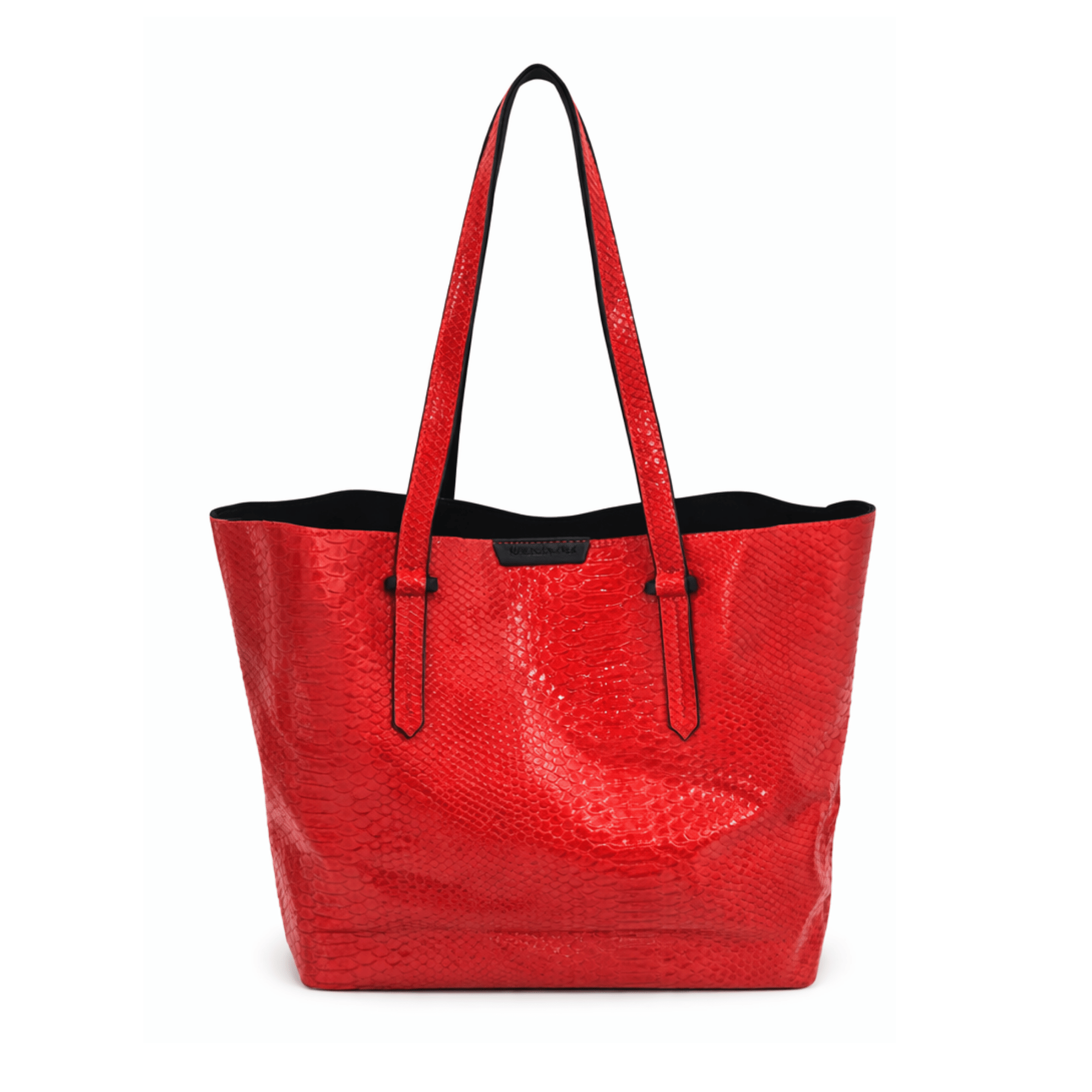 תיק Tote אדום במרקם קרוקו מבריק
