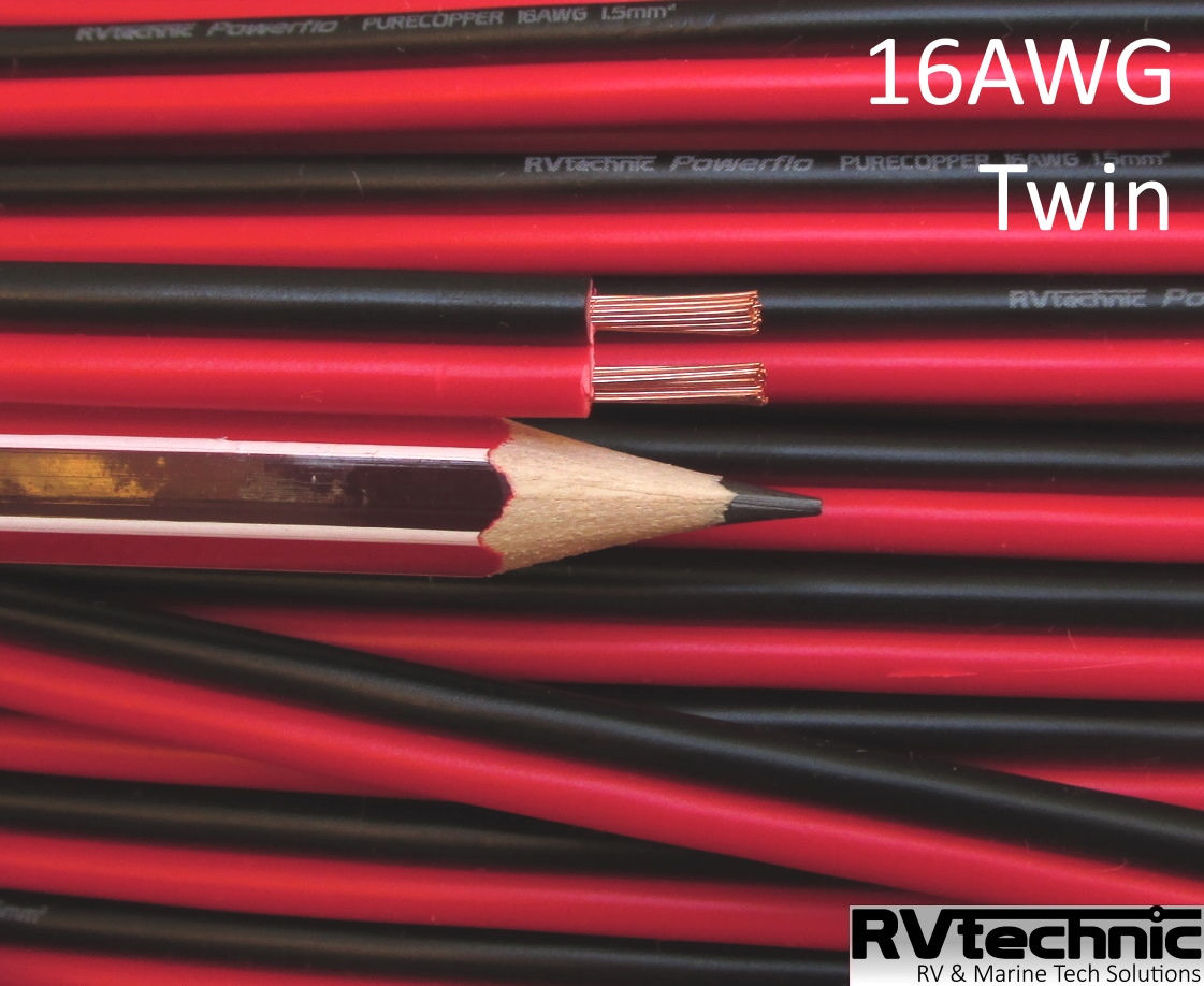 16AWG, Twin core, 15 Amp, 105degC PVC, Pure Copper, Red+Black (qty in 10cm)
