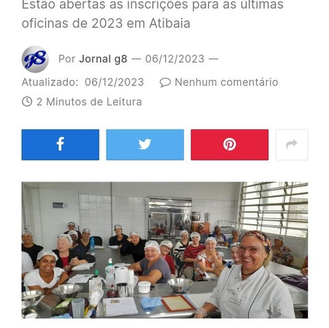 Aulas gratuitas de culinária em Atibaia