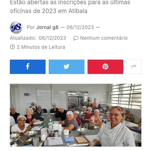 Aulas gratuitas de culinária em Atibaia
