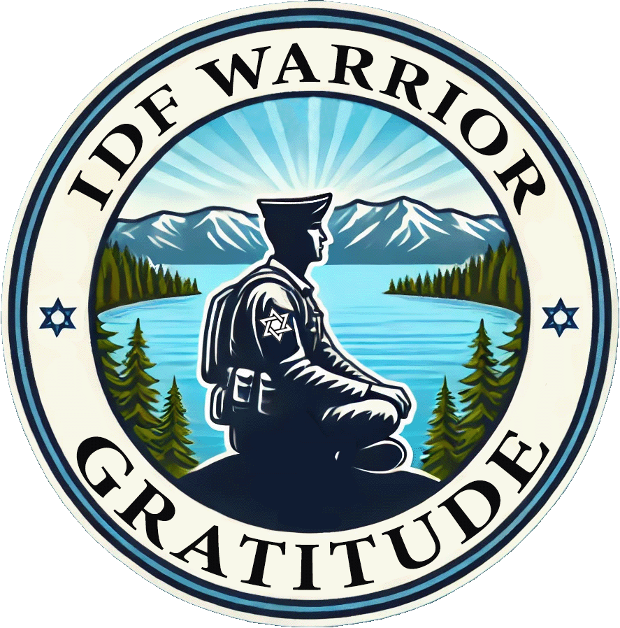 warrior gratitude logo showing an IDF soldier sitting near lake tahoe