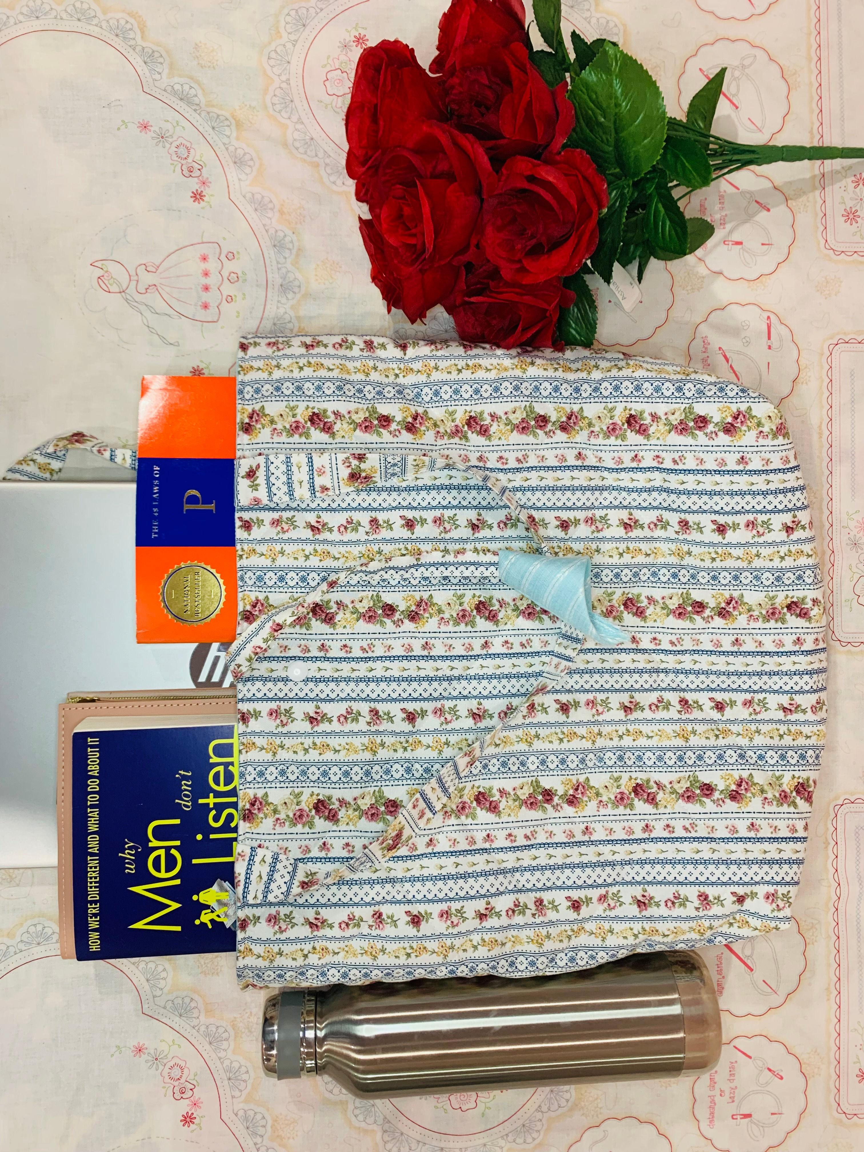 floral print quilted tote bag