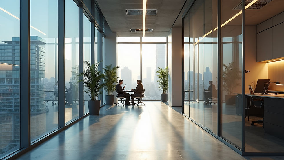 Wide angle view of an innovative office space