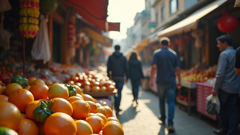 Eye-level view of a lively local market