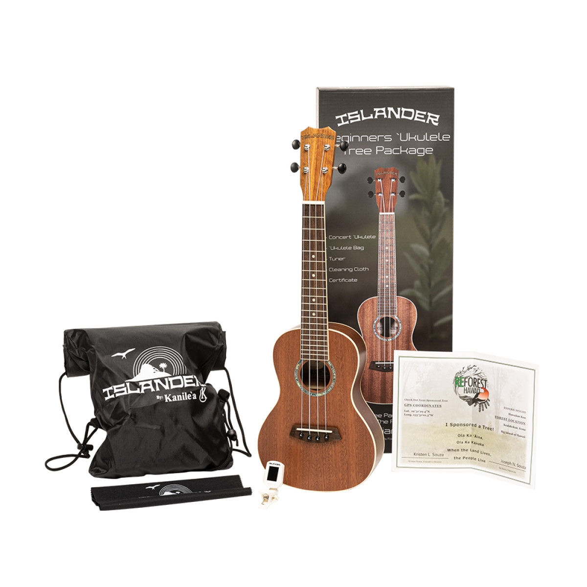 "Plant-A-Tree" Concert Uke Ukulele Package w/ Bag & Tuner - Islander