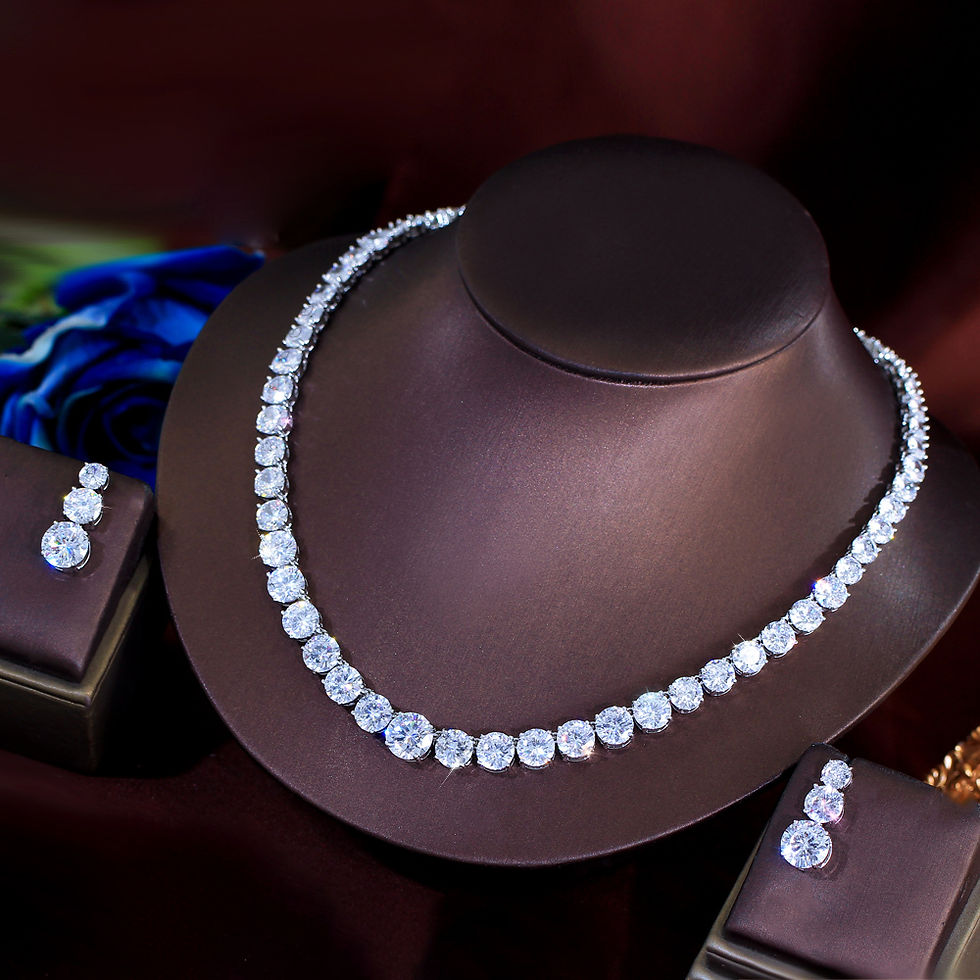 Thumbnail: ThreeGraces Glittering Round Cubic Zirconia Tennis Necklace and Earrings Wedding