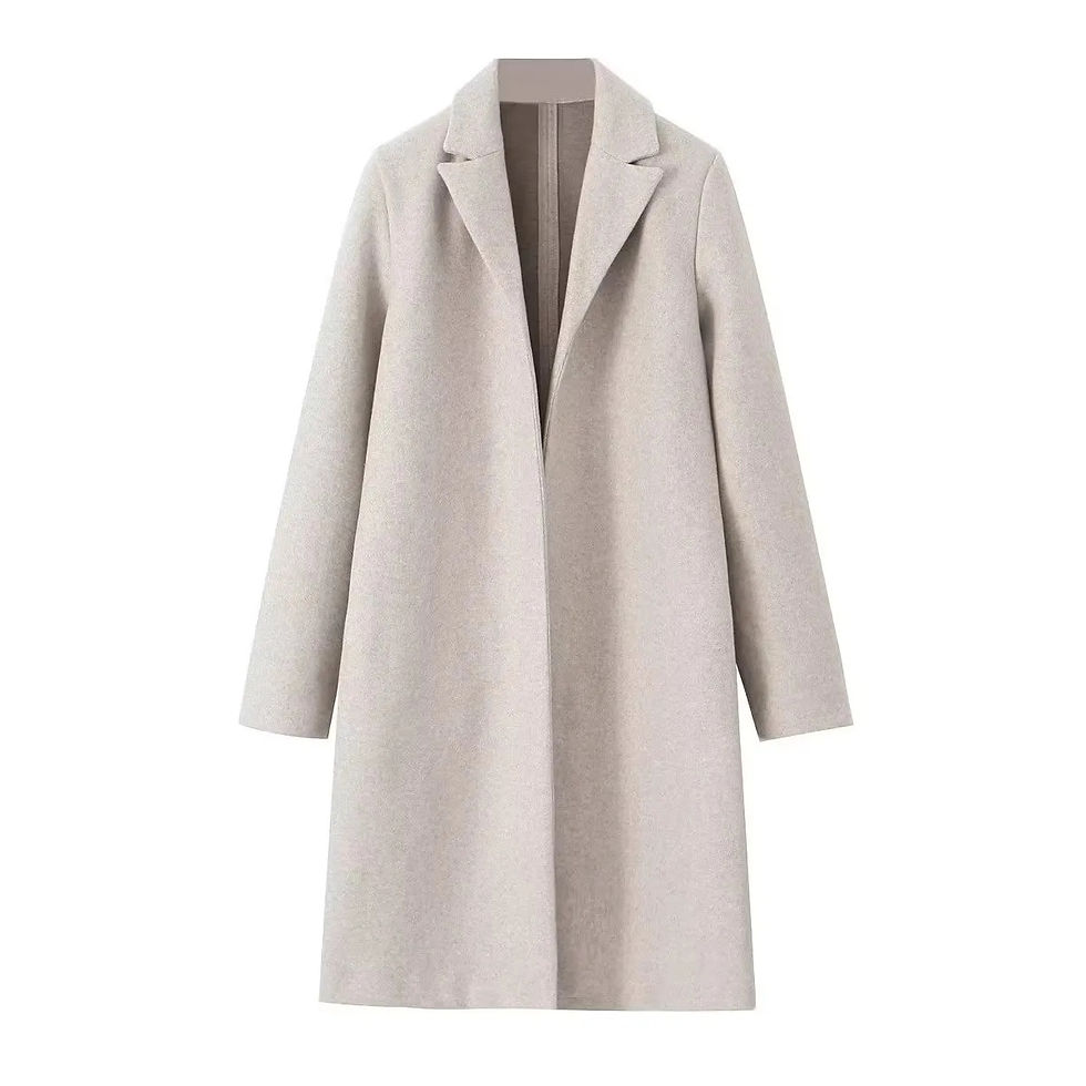 Thumbnail: Women Woolen coat Fashion Solid Open Stitch Long Trench Coats Vintage V-N