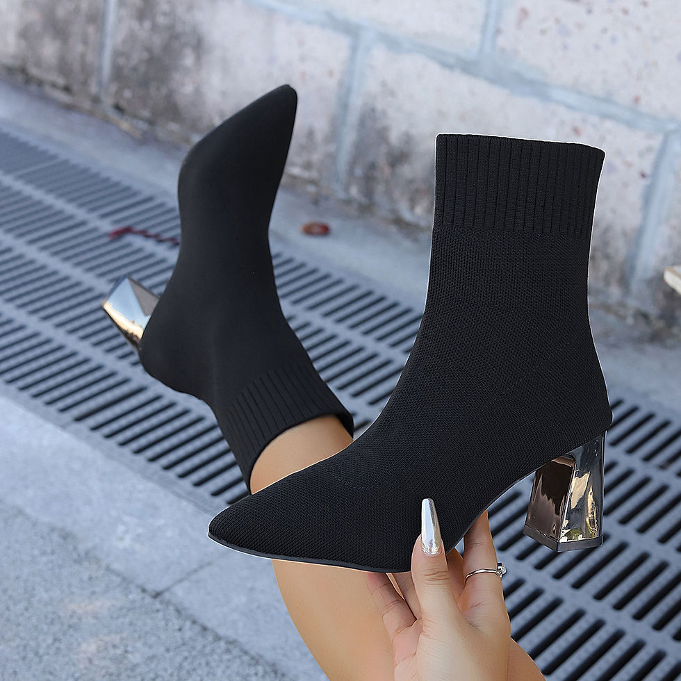Thumbnail: Women's Fashion Ankle Boots Autumn Pointy Solid Color Stretch Knitted Sock Boots