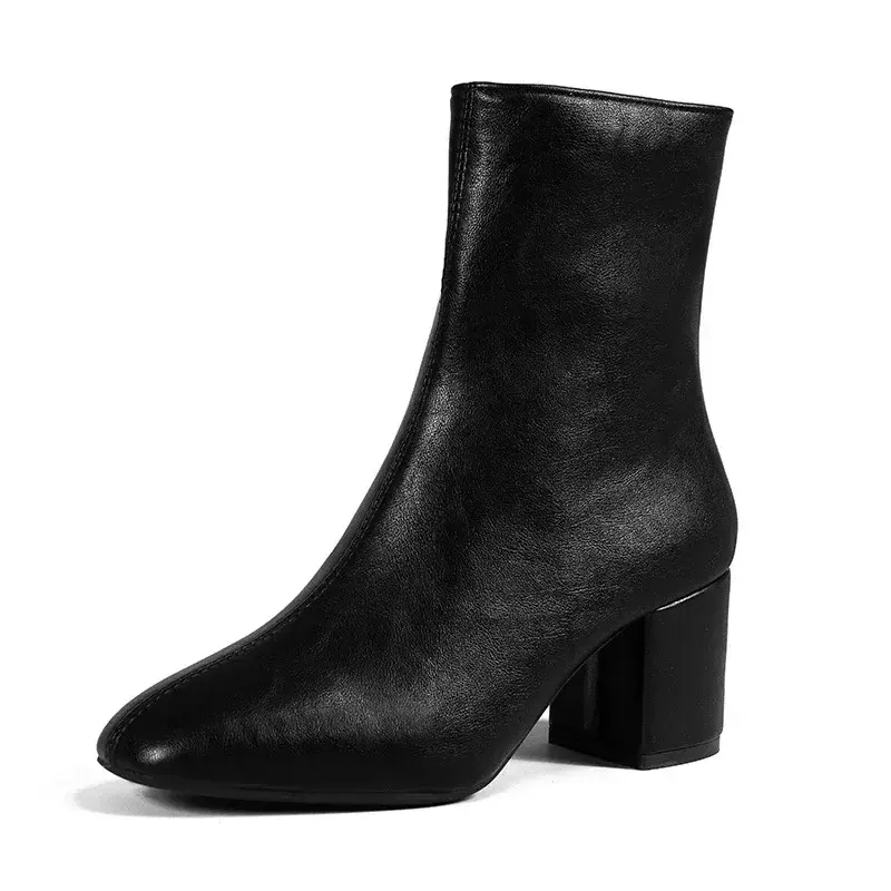 Thumbnail: White Ankle Boots for Women 2024 Side Zipper Stretch Middle Heel Large Size Shor