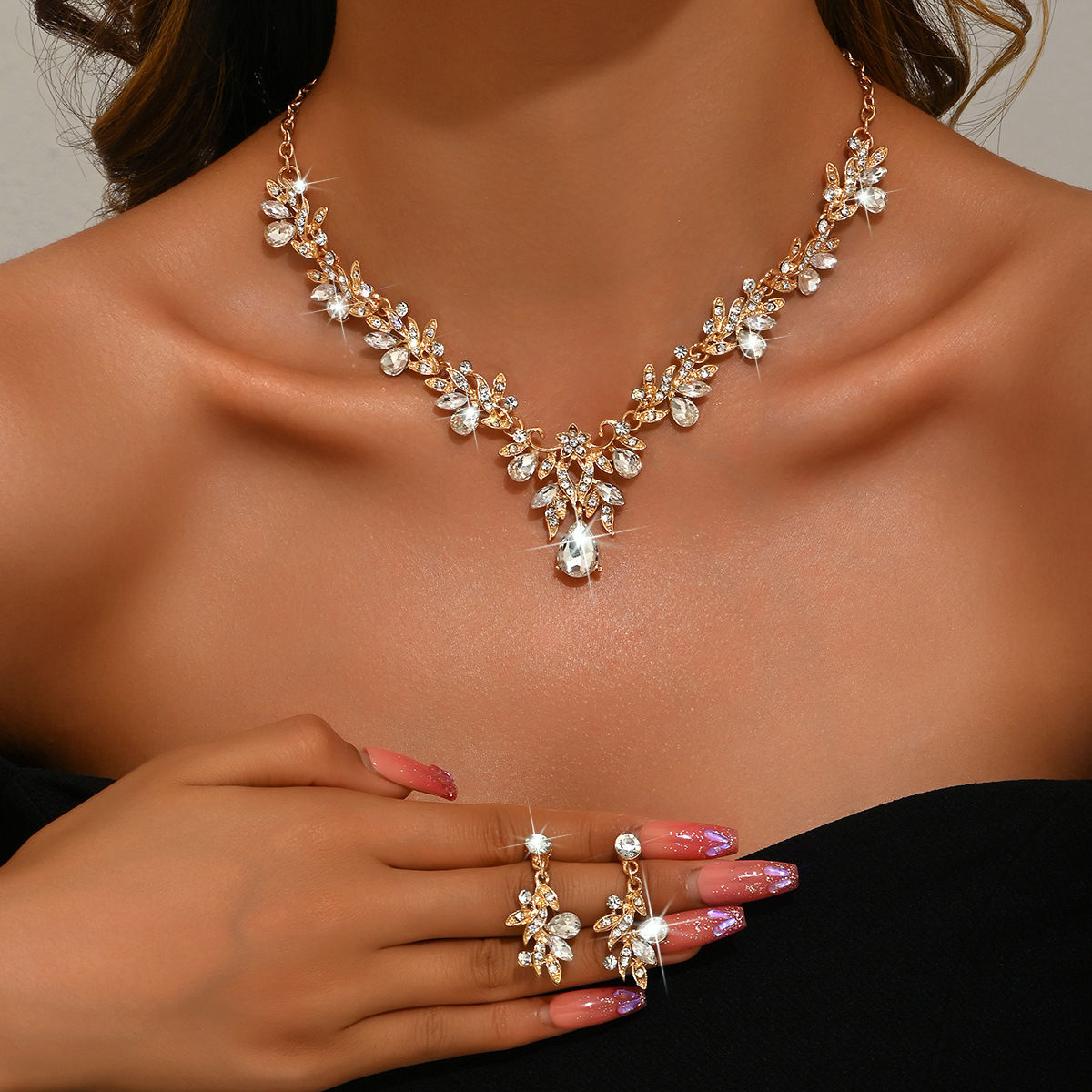 3pcs New Fashion Necklace Sets for Women Waterdrop Collar Choker Necklace Earrin