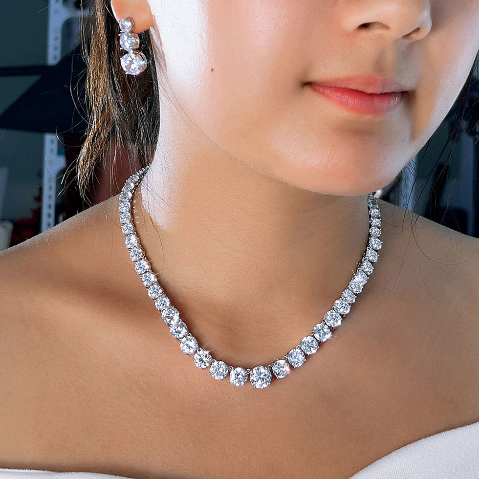 Thumbnail: ThreeGraces Glittering Round Cubic Zirconia Tennis Necklace and Earrings Wedding