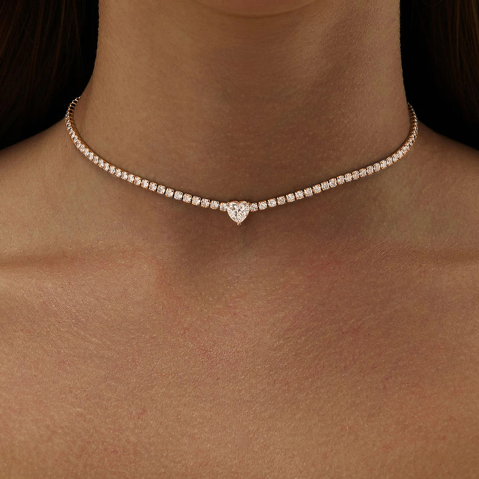 Thumbnail: 2mm Full Moissanite Diamond Tennis Necklace With Heart Cut Diamond Riviera Neckl
